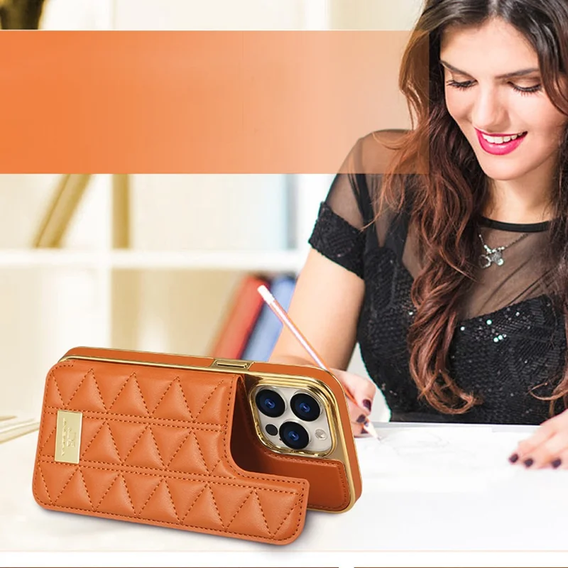 JINDUKA D4 Series for iPhone 14 Pro Max Case Triangle Pattern Leather+PC Phone Cover - Beige