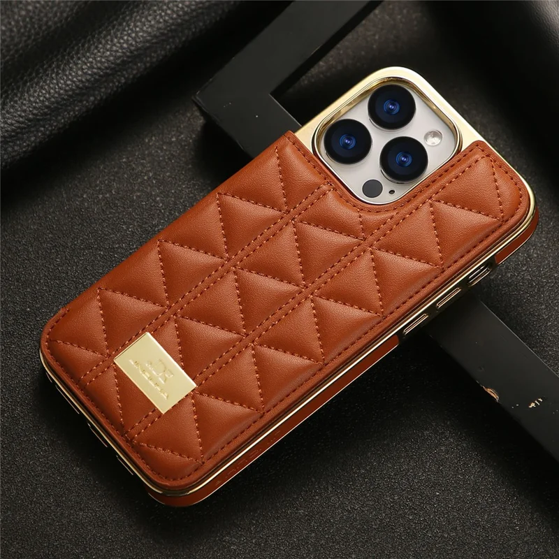 JINDUKA D4 Series for iPhone 14 Pro Max Case Triangle Pattern Leather+PC Phone Cover - Beige