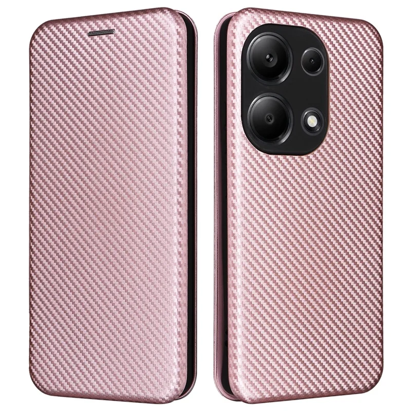 For Xiaomi Redmi Note 13 Pro 4G / Poco M6 Pro 4G Case Carbon Fiber Texture PU Leather Phone Cover - Rose Gold