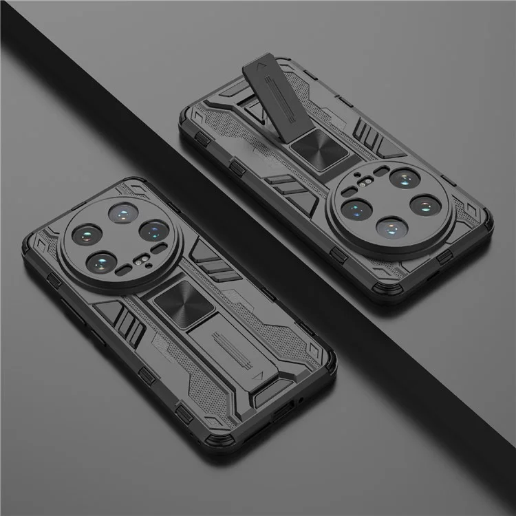 Para Xiaomi 14 Ultra Capa de Telefone Celular Caso PC + TPU à Prova de Riscos com Suporte - Preto