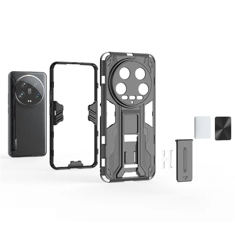 Para Xiaomi 14 Ultra Capa de Telefone Celular Caso PC + TPU à Prova de Riscos com Suporte - Preto