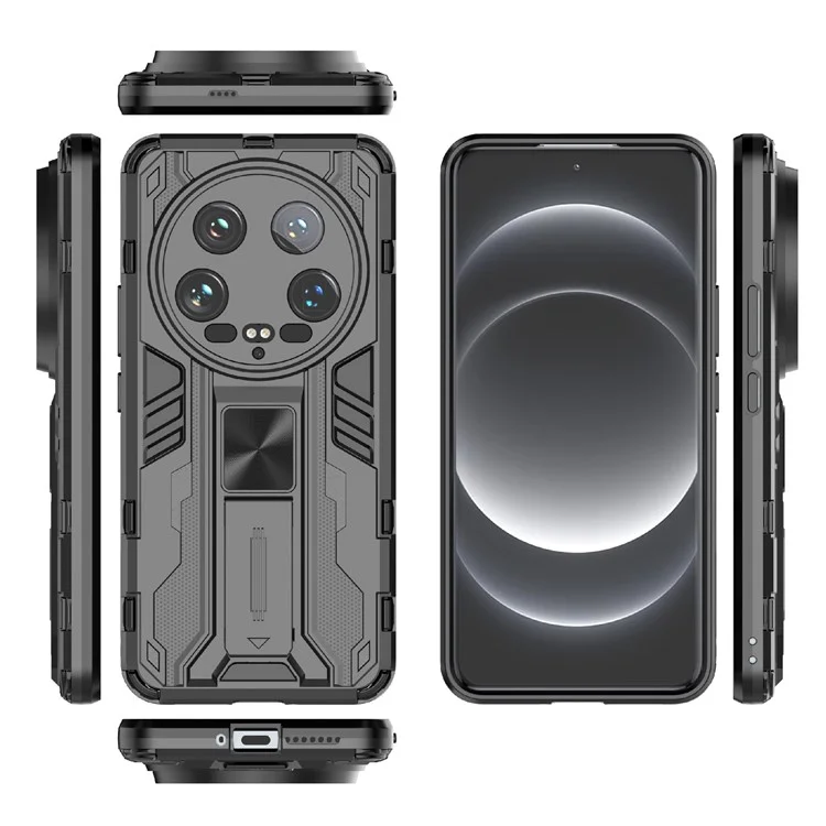 Para Xiaomi 14 Ultra Capa de Telefone Celular Caso PC + TPU à Prova de Riscos com Suporte - Preto