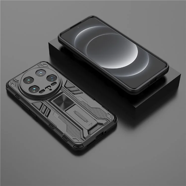 Para Xiaomi 14 Ultra Capa de Telefone Celular Caso PC + TPU à Prova de Riscos com Suporte - Preto