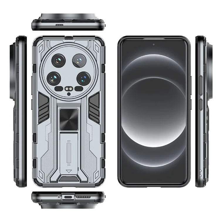 For Xiaomi 14 Ultra Cell Phone Case PC + TPU Scratch-proof Shell with Kickstand - Grey