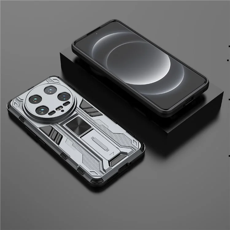 For Xiaomi 14 Ultra Cell Phone Case PC + TPU Scratch-proof Shell with Kickstand - Grey