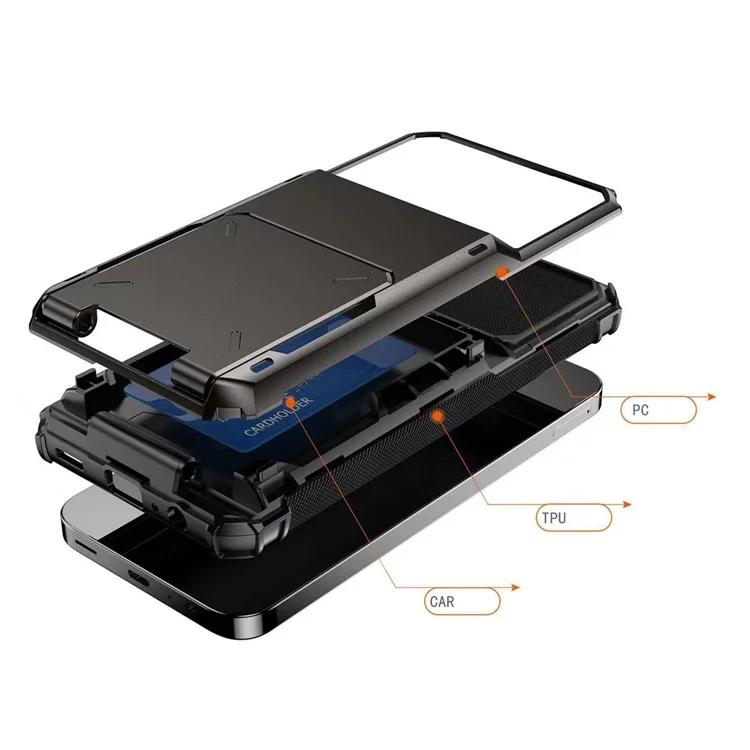 Per Samsung Galaxy S23 FE Case PC+TPU Dual Layer Shockproof Cover con portacard - Nero