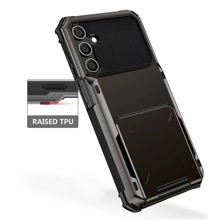 Per Samsung Galaxy S23 FE Case PC+TPU Dual Layer Shockproof Cover con portacard - Nero