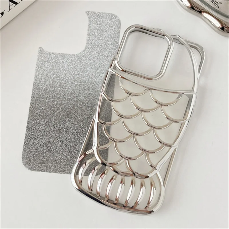 For iPhone 15 Pro Max Electroplating Case Chubby Fish Glitter Bling TPU Phone Cover - Silver