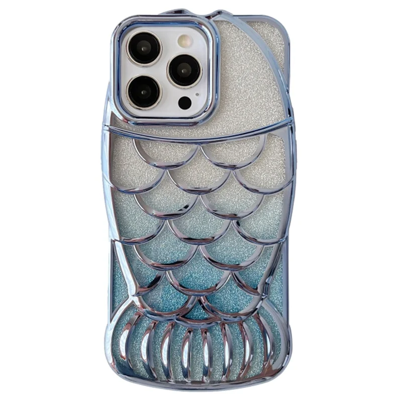 For iPhone 15 Pro Case Electroplating Bling Fish Shape Soft TPU Phone Cover - Blå