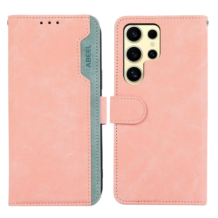 ABEEL For Samsung Galaxy S21 Ultra 5G Phone Case Color Matching RFID Blocking Wallet Leather Cover - Pink