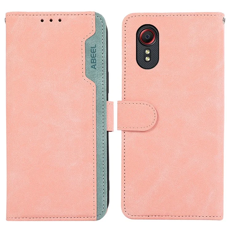 ABEEL For Samsung Galaxy Xcover7 Case Splicing Color Leather Cover RFID Blocking Wallet - Pink