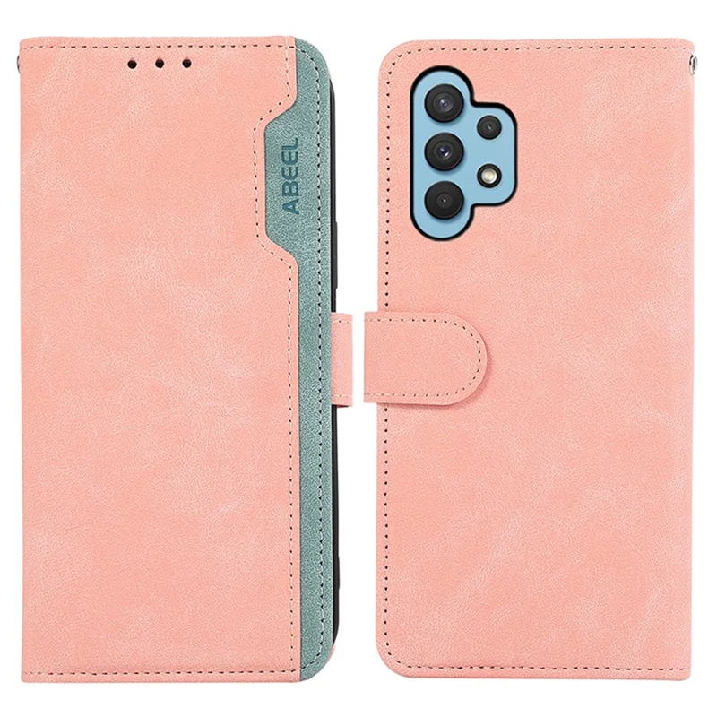 ABEEL For Samsung Galaxy A32 4G (EU Version) Wallet Phone Case PU Leather RFID Blocking Shockproof Phone Cover - Pink