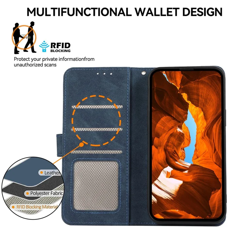 ABEEL For Samsung Galaxy A55 5G Case RFID Blocking Wallet PU Leather Stand Cover - Blue