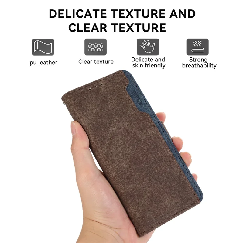ABEEL For Samsung Galaxy A55 5G Case RFID Blocking Wallet PU Leather Stand Cover - Brown