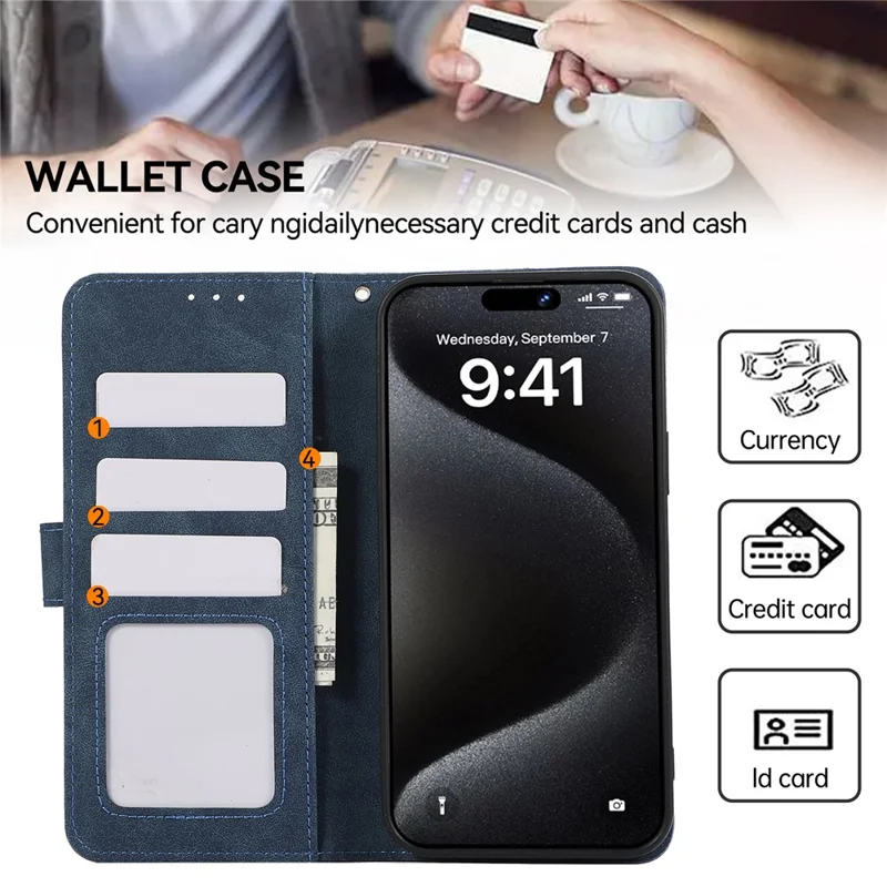 ABEEL For iPhone 15 Pro Cell Phone Cases RFID Blocking Wallet Shell - Blue