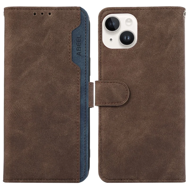 ABEEL For iPhone 15 Case RFID Blocking Stand PU Leather Phone Protective Shell - Brown