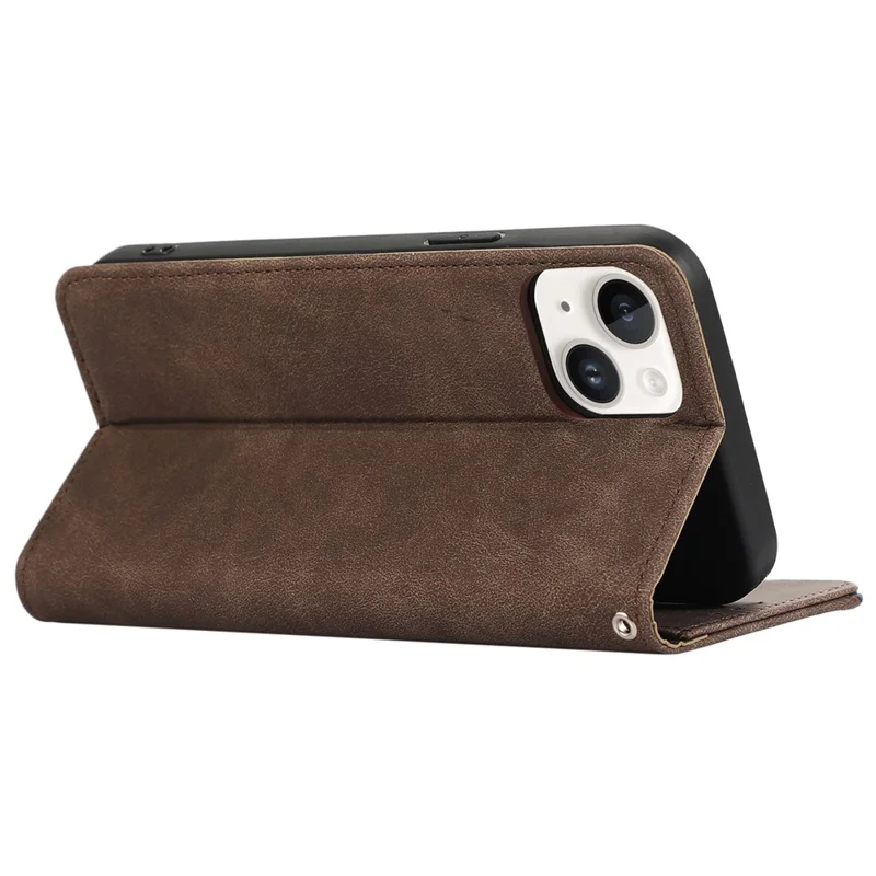 ABEEL For iPhone 15 Case RFID Blocking Stand PU Leather Phone Protective Shell - Brown