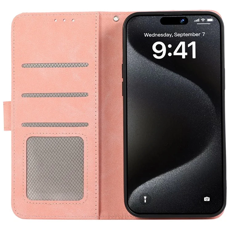 ABEEL Para iPhone 15 Pro Max Capa de Couro PU com Bloqueio RFID Suporte de Proteção de Telefone - Pink