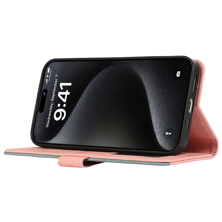 ABEEL Para iPhone 15 Pro Max Capa de Couro PU com Bloqueio RFID Suporte de Proteção de Telefone - Pink