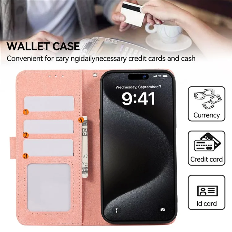 ABEEL Para iPhone 15 Pro Max Capa de Couro PU com Bloqueio RFID Suporte de Proteção de Telefone - Pink