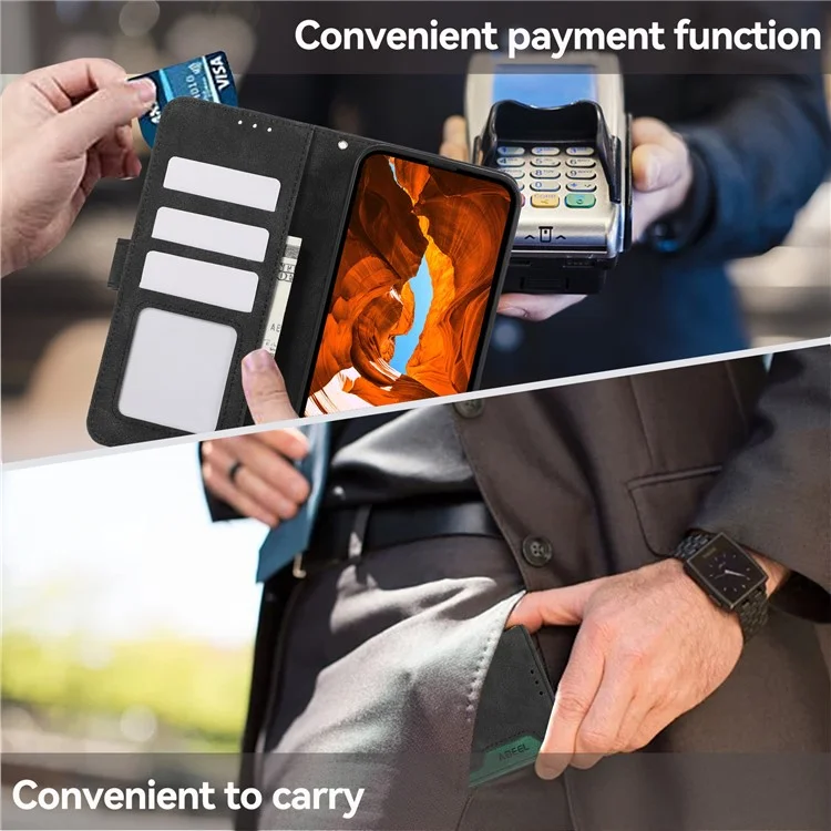 ABEEL PU Leather Cover for Samsung Galaxy A23 4G / A23 5G (Global Version) Anti-scratch Phone Case RFID Blocking Wallet - Black