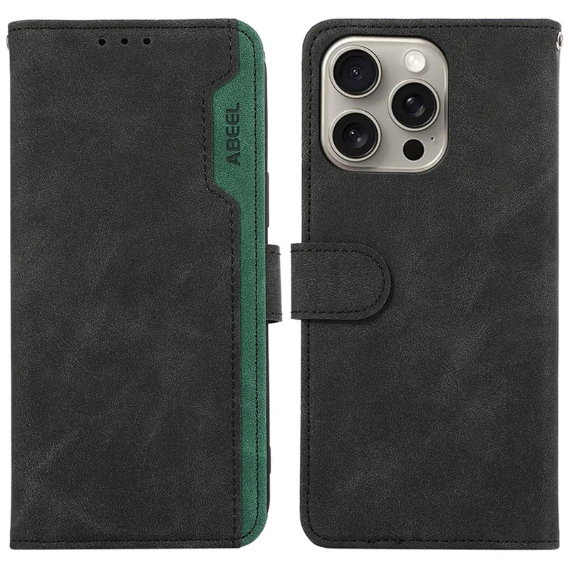 ABEEL PU Leather Phone Protective Cover For iPhone 12 Pro Max 6.7 inch RFID Blocking Stand Phone Shell - Black