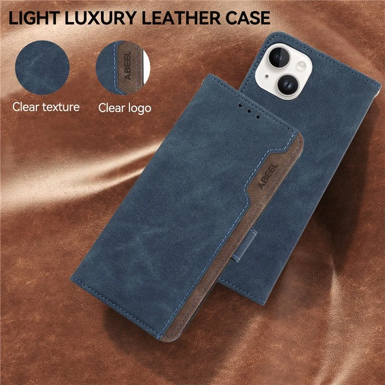 ABEEL For iPhone 13 6.1 inch Magnetic Phone Case PU Leather RFID Blocking Wallet Cover - Blue