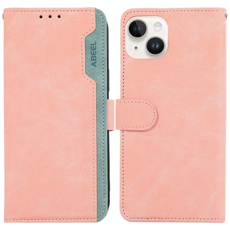 ABEEL til iPhone 13 6,1 tommer Magnetisk telefonbeskytning PU-læder RFID-blokerende walletdæksel - Pink
