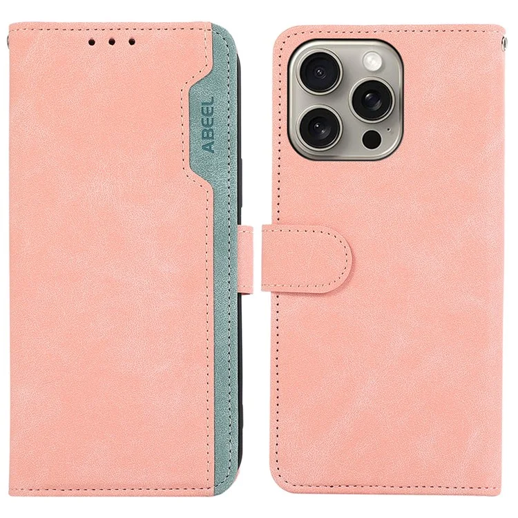 ABEEL Para iPhone 13 Pro Max Case com Bloqueio RFID Capa de Carteira de Couro Flip Folio Stand - Rosa
