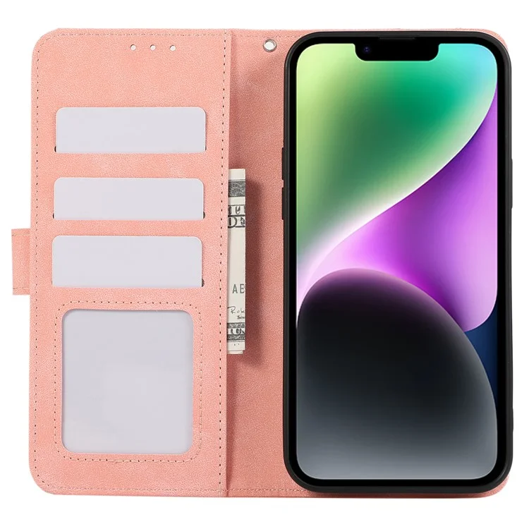 ABEEL For iPhone 14 Plus Brieftasche Hülle PU-Leder RFID-blockierend Flip Stoßfest Handyhülle - Pink