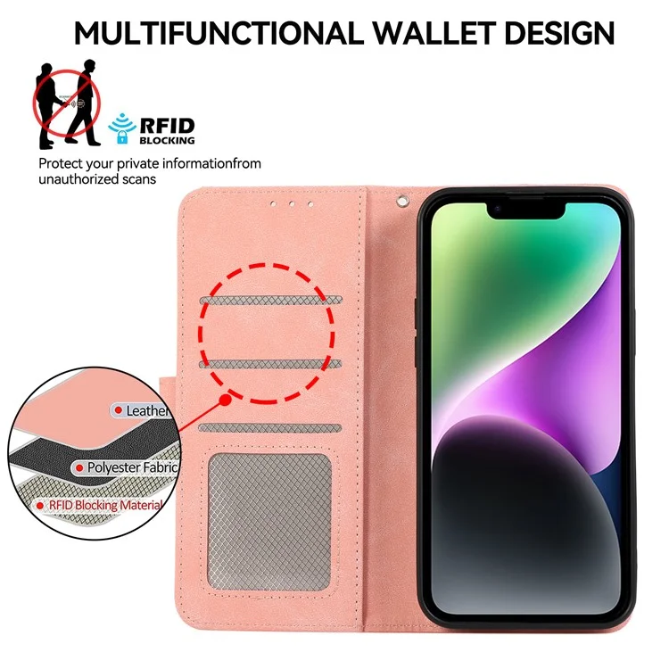 ABEEL For iPhone 14 Plus Brieftasche Hülle PU-Leder RFID-blockierend Flip Stoßfest Handyhülle - Pink