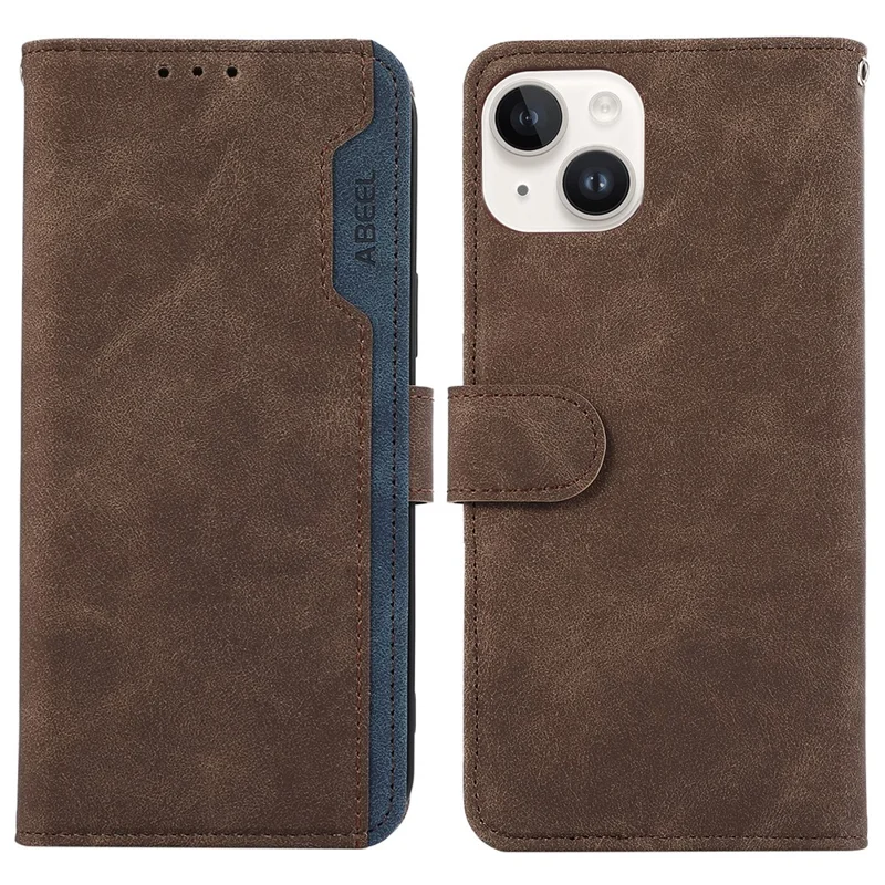 ABEEL For iPhone 14 Wallet Phone Case Color Matching RFID Blocking Leather Flip Cover - Brown