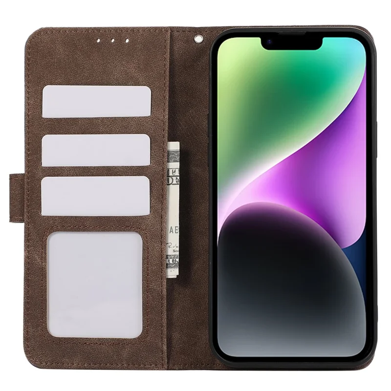 ABEEL For iPhone 14 Wallet Phone Case Color Matching RFID Blocking Leather Flip Cover - Brown
