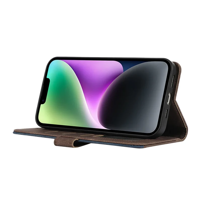 ABEEL For iPhone 14 Wallet Phone Case Color Matching RFID Blocking Leather Flip Cover - Brown