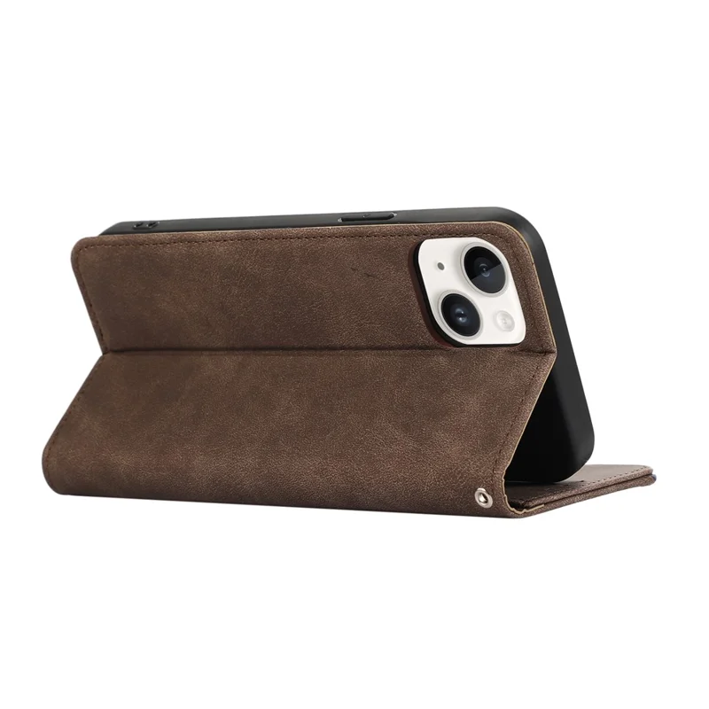 ABEEL For iPhone 14 Wallet Phone Case Color Matching RFID Blocking Leather Flip Cover - Brown