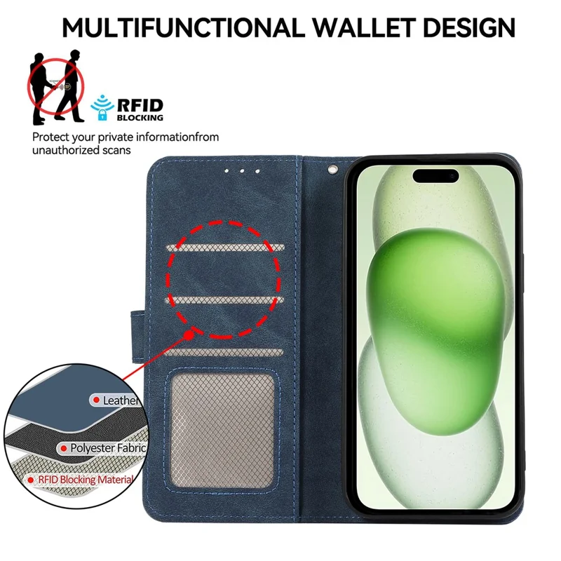 ABEEL For iPhone 15 Plus Phone Cover Color Matching RFID Blocking Card Slots Case - Blue