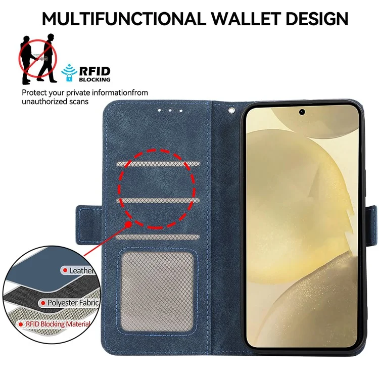 ABEEL For Samsung Galaxy S24 Ultra Case Magnetic Clasp RFID Blocking Leather Phone Cover - Blue