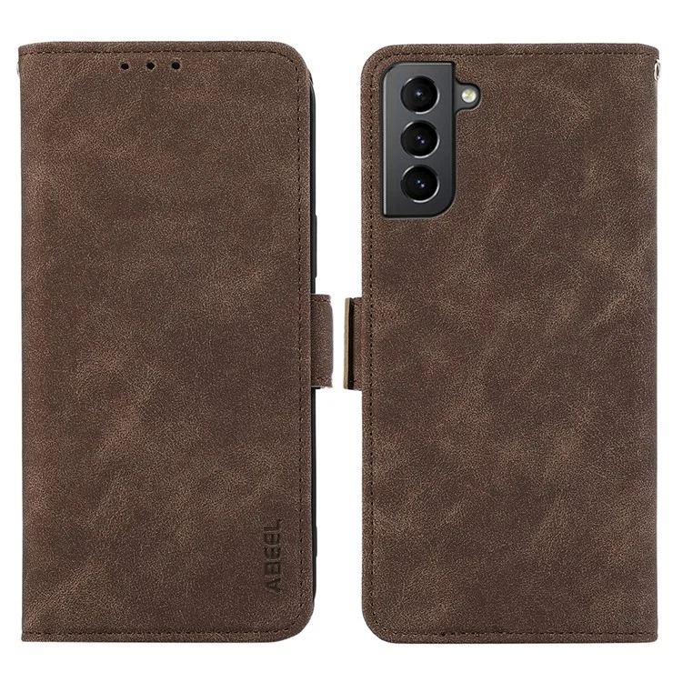 ABEEL For Samsung Galaxy S21 4G / 5G Case Wallet Leather Cover RFID Blocking Funtion - Brown