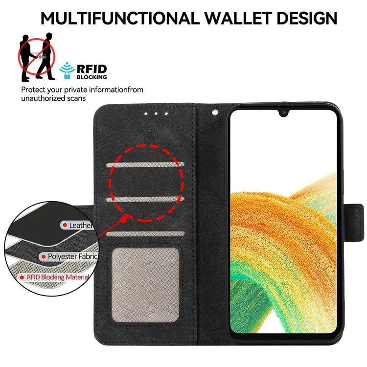 ABEEL For Samsung Galaxy A34 5G PU Leather Protective Cover RFID Blocking Stand Phone Case - Black