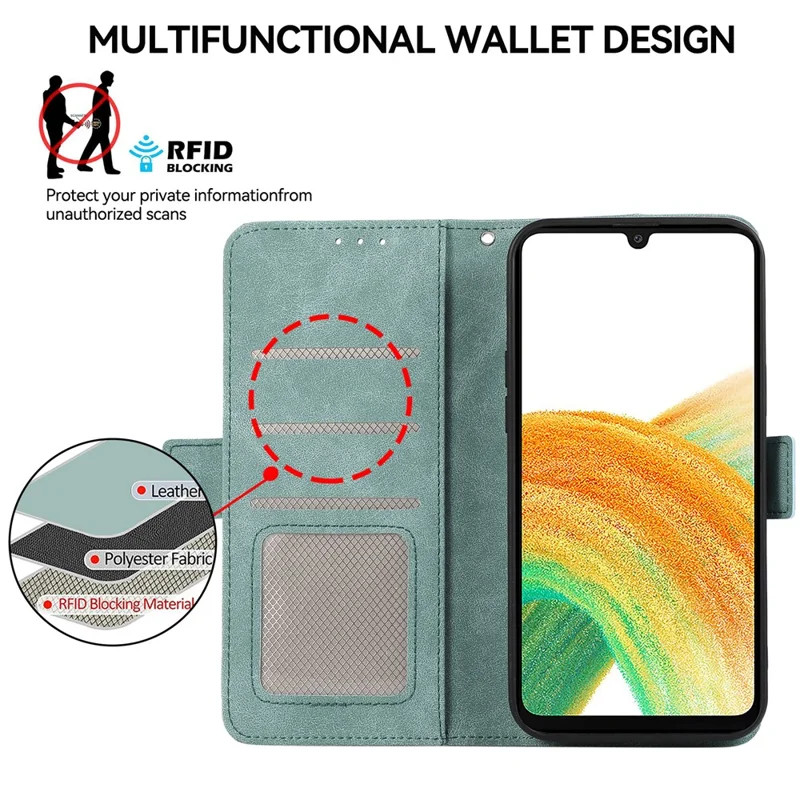 ABEEL For Samsung Galaxy A34 5G PU Leather Protective Cover RFID Blocking Stand Phone Case - Baby Blue