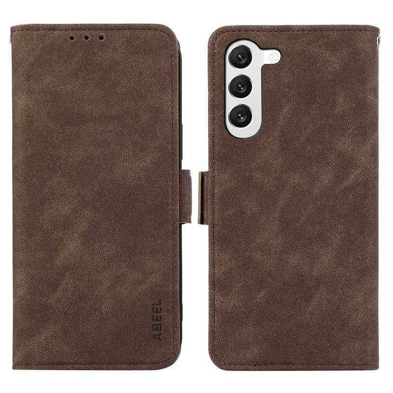 ABEEL For Samsung Galaxy S22+ 5G Shockproof Phone Cover Wallet Case PU Leather RFID Blocking Flip Shell - Brown