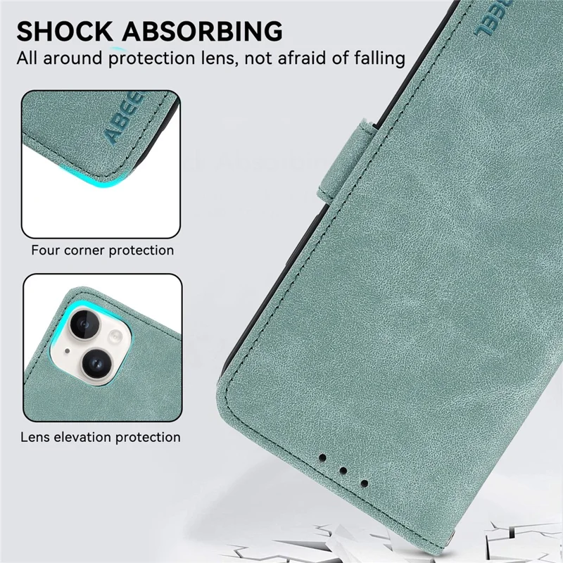 ABEEL For Samsung Galaxy S22+ 5G Shockproof Phone Cover Wallet Case PU Leather RFID Blocking Flip Shell - Baby Blue