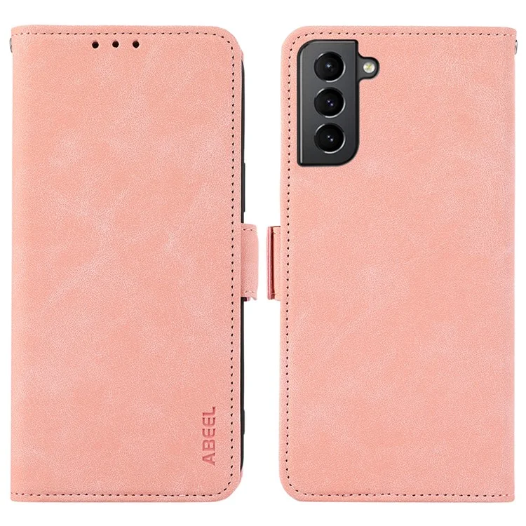 ABEEL For Samsung Galaxy S21+ 5G Case PU Leather Magnetic Clasp Protect RFID Blocking Phone Cover - Pink