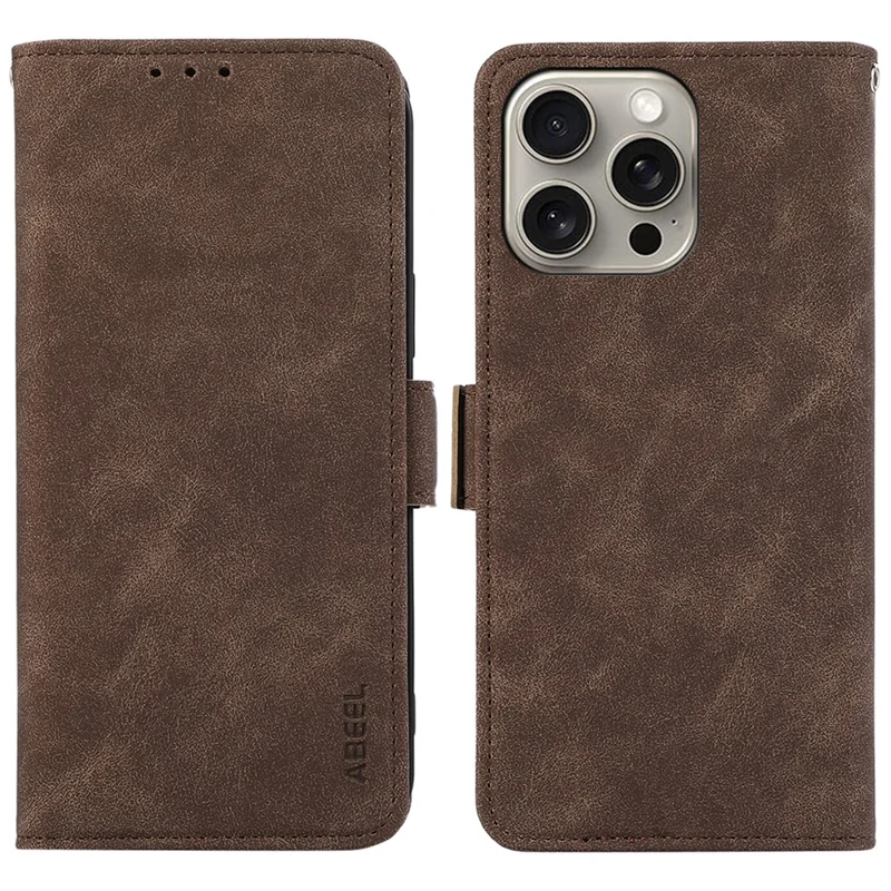 ABEEL For iPhone 15 Pro Case RFID Blocking Card Holder Bump Proof Phone Cover - Brown