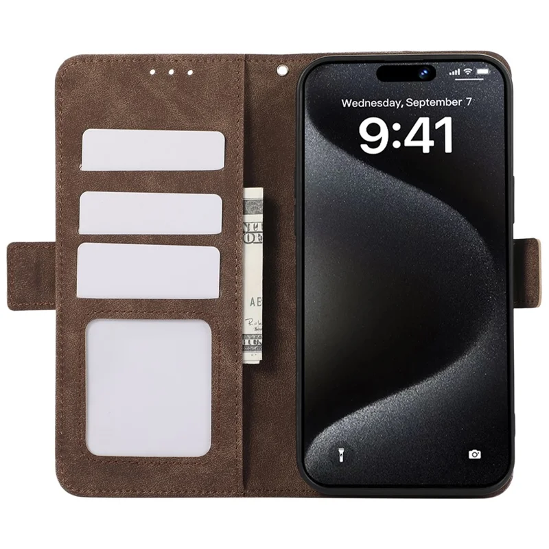 ABEEL For iPhone 15 Pro Case RFID Blocking Card Holder Bump Proof Phone Cover - Brown