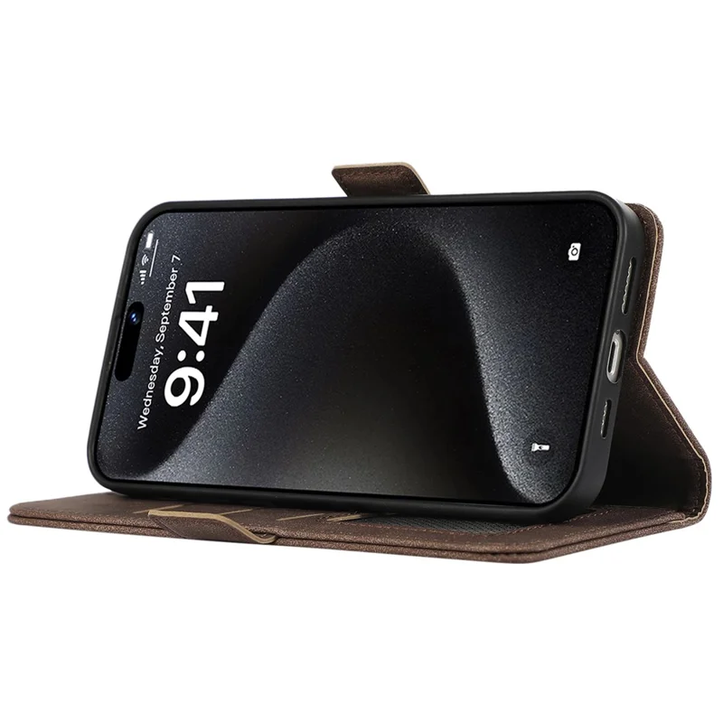 ABEEL For iPhone 15 Pro Case RFID Blocking Card Holder Bump Proof Phone Cover - Brown