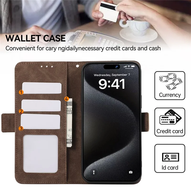 ABEEL For iPhone 15 Pro Case RFID Blocking Card Holder Bump Proof Phone Cover - Brown