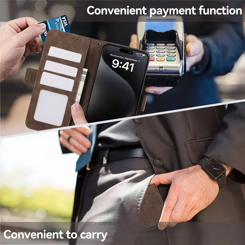 ABEEL For iPhone 15 Pro Case RFID Blocking Card Holder Bump Proof Phone Cover - Brown