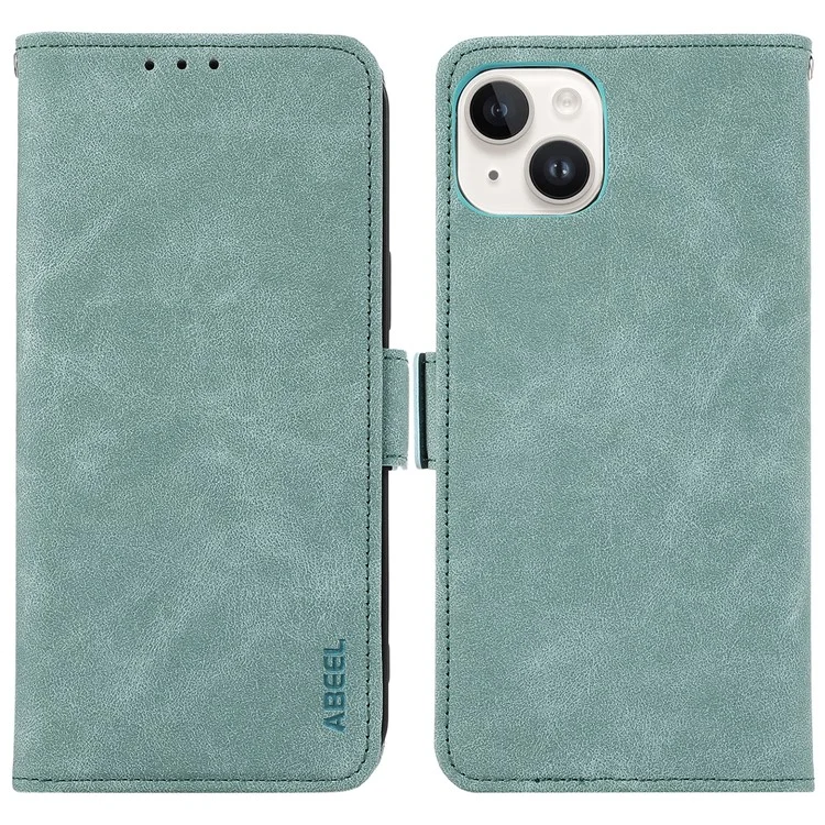 ABEEL Para iPhone 15 Capa de Couro RFID Blocking Wallet Phone Cover Side Magnetic Clasp - Baby Blue
