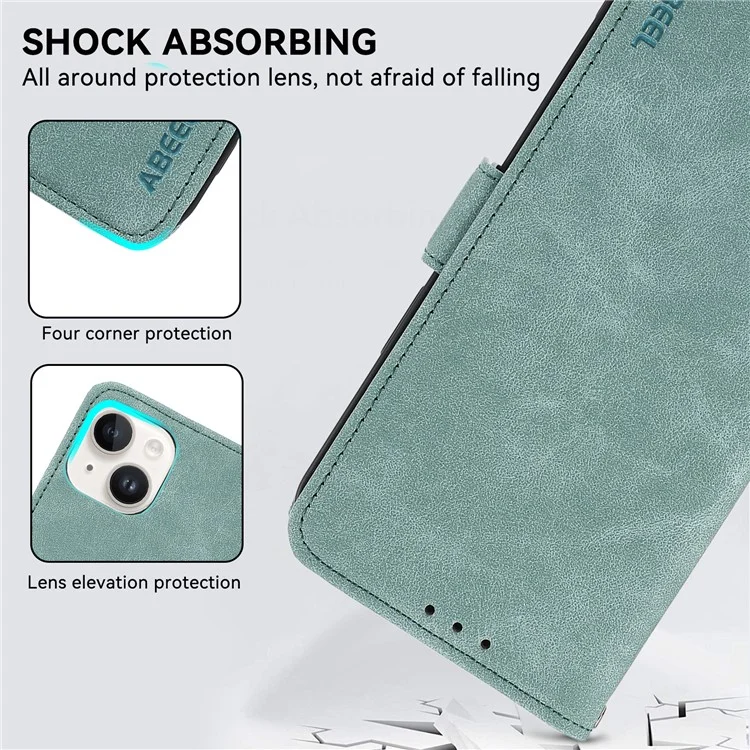 ABEEL Para iPhone 15 Capa de Couro RFID Blocking Wallet Phone Cover Side Magnetic Clasp - Baby Blue